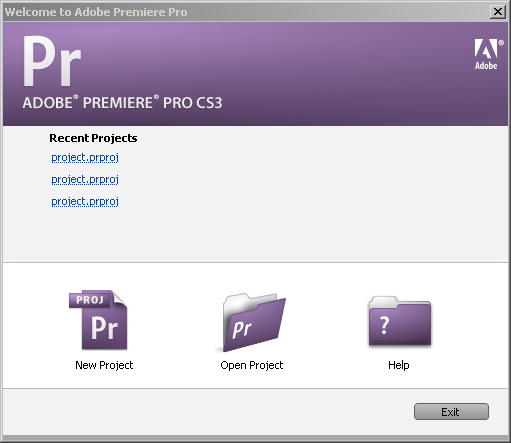 откройте Premiere CS3, создайте новый проект